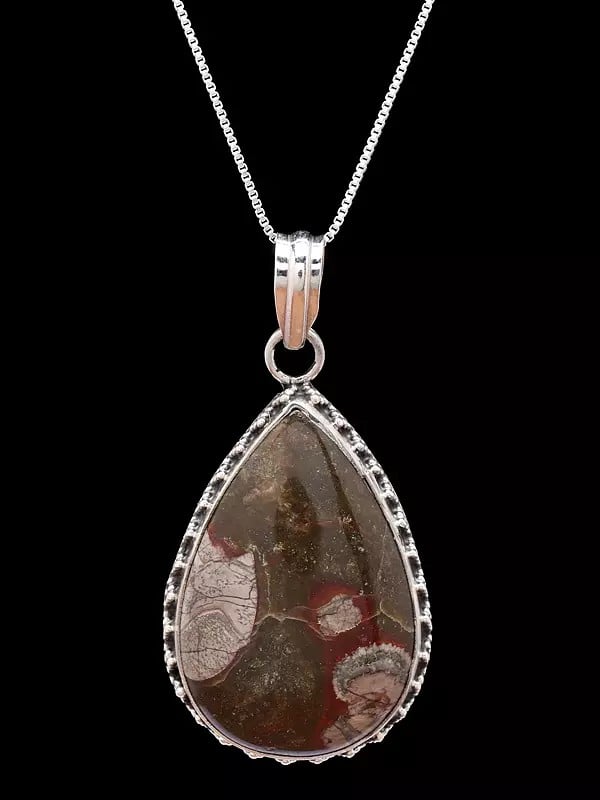Exotic India Teardrop Shaped Mushroom Jasper Pendant 