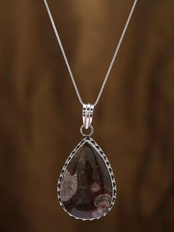 Exotic India Teardrop Shaped Mushroom Jasper Pendant 