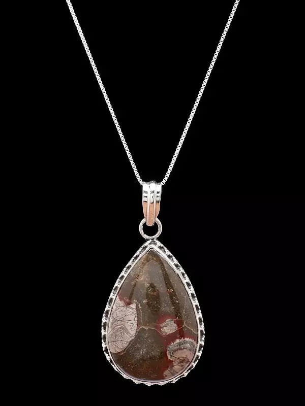 exotic india Teardrop Shaped Mushroom Jasper Pendant 