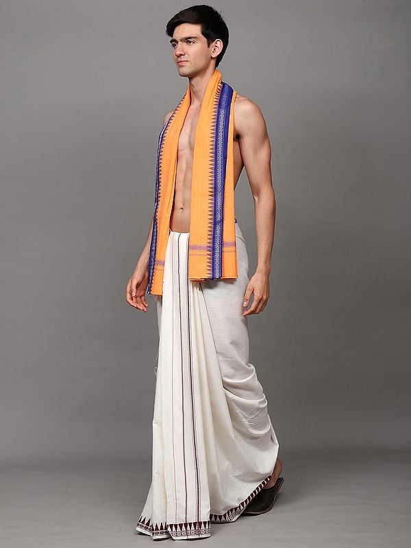 Exotic India Temple Border Cotton Angavastram From Sambhalpur 