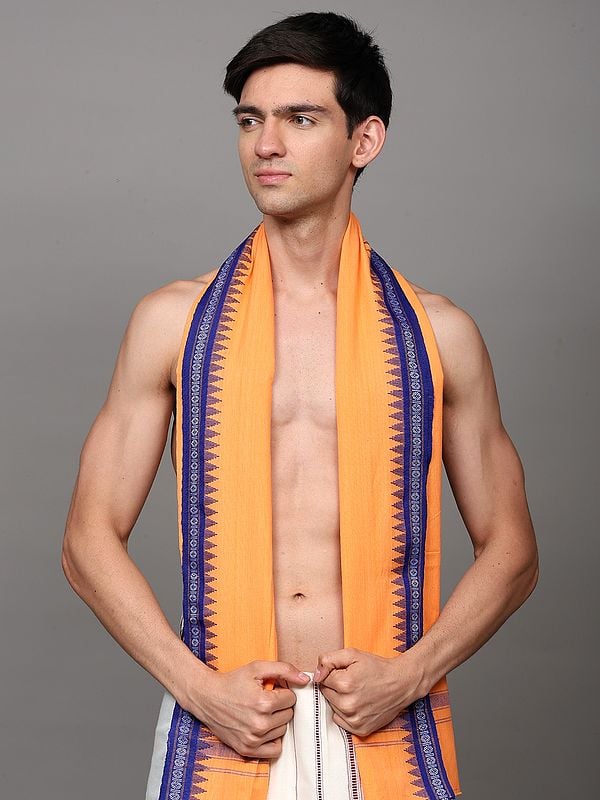Exotic India Temple Border Cotton Angavastram From Sambhalpur 