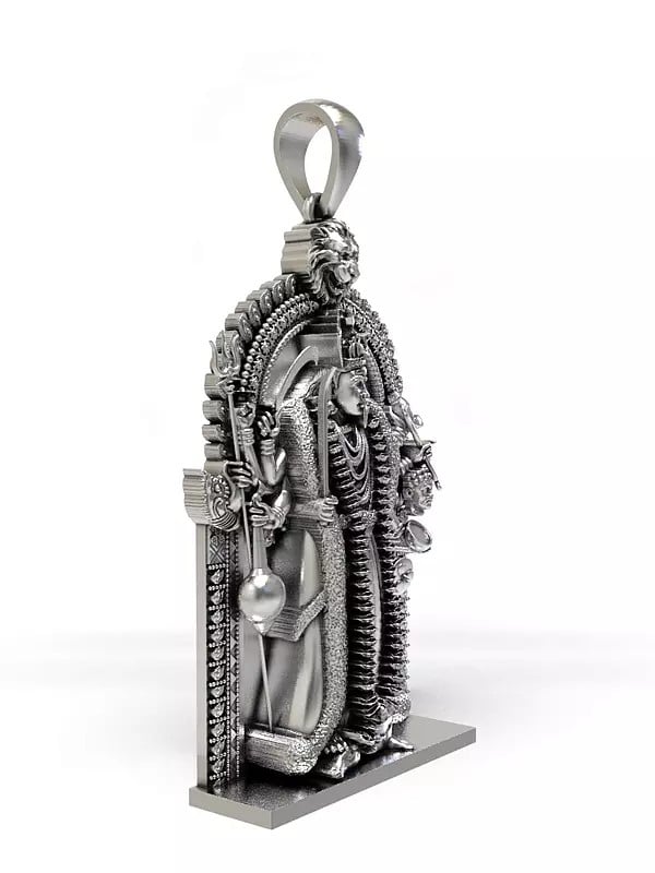 Exotic India Ten Armed Goddess Kali Sterling Silver Pendant With Lion Arch 