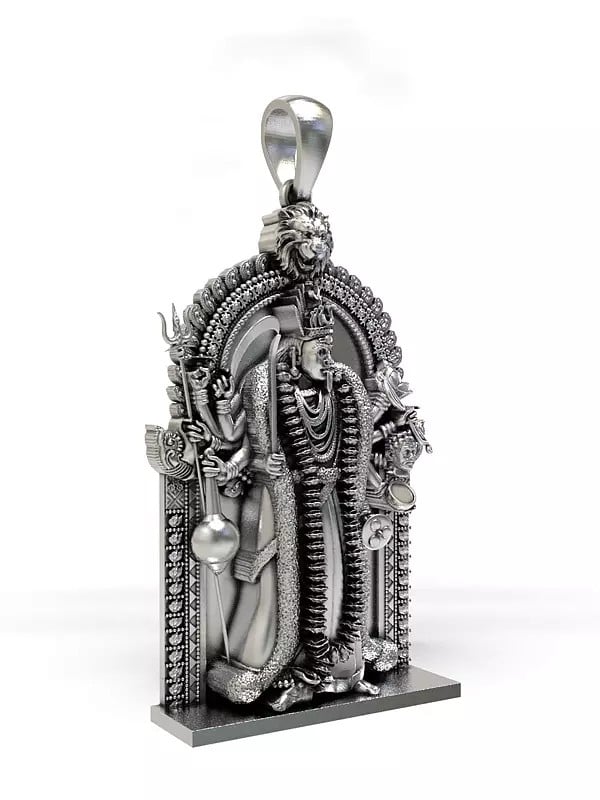 Exotic India Ten Armed Goddess Kali Sterling Silver Pendant With Lion Arch 