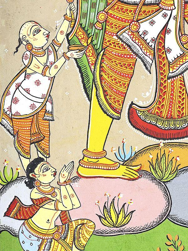 Exotic India Ten Armed Panchamukhi Lord Hanuman | Pattachitra Painting