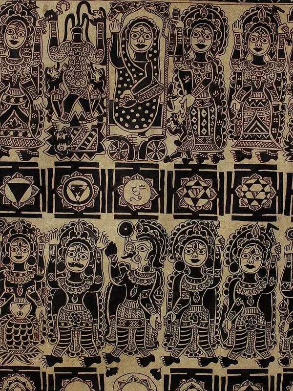 Exotic India Ten Mahavidya (Tantrik Goddesses) With Dashavatara Of Lord Vishnu With Yantras | Madhubani Painting 