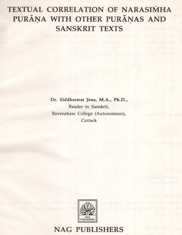 Exotic India Textual Correlation Of Narasimha Purana With Other Puranas And Sanskrit Text (An Old And Rare Book) 