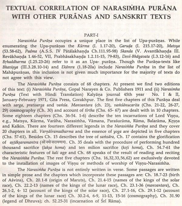 Exotic India Textual Correlation Of Narasimha Purana With Other Puranas And Sanskrit Text (An Old And Rare Book) 