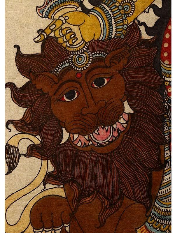 Exotic India The Angry Goddess Durga | Kalamkari Painting On Cotton