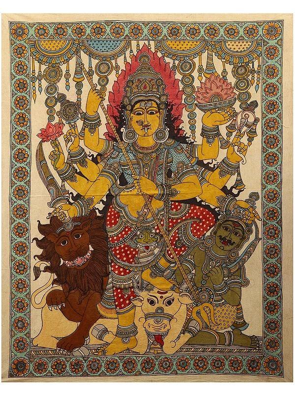 exotic india The Angry Goddess Durga | Kalamkari Painting On Cotton