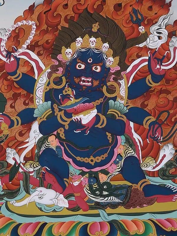 Exotic India The Angry Kaal Bhairav | Tibetan Brocadeless Thangka Painting 