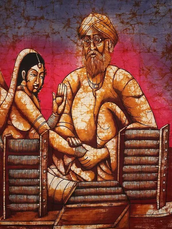 Exotic India The Bangle Seller | Batik Painting On Cotton Fabric