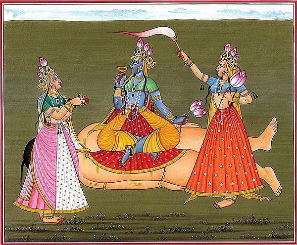 exotic india The Beauteous Bhadrakali Sitting Amidst Lush Fields (Tantric Devi Series) 