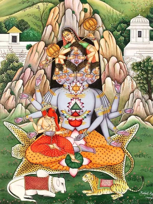 Exotic India The Birth Of Andhaka - Devi Parvati's Playfulness On Mandara Parvat | Superfine Watercolor Painting 