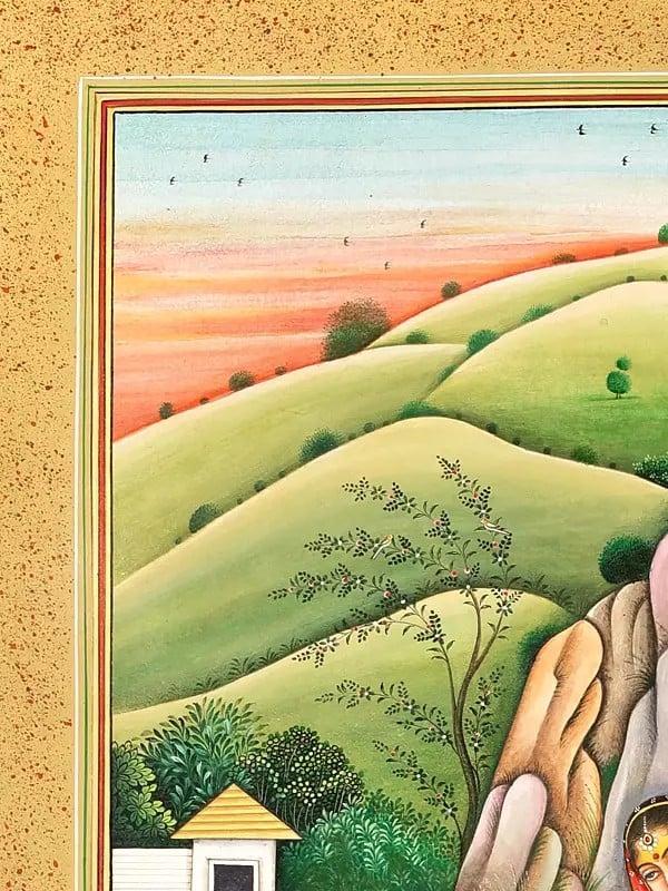 Exotic India The Birth Of Andhaka - Devi Parvati's Playfulness On Mandara Parvat | Superfine Watercolor Painting 