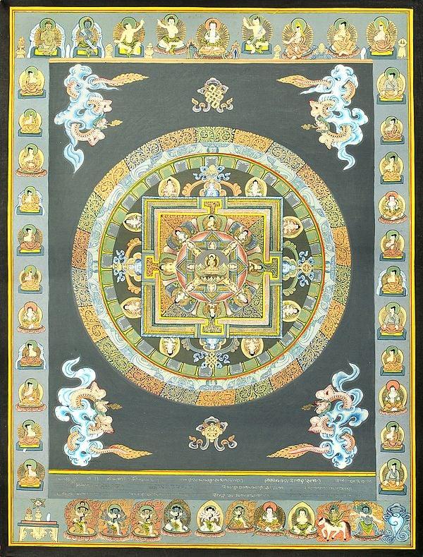 exotic india The Buddha Mandala -Tibetan Buddhist Brocadeless Thangka 