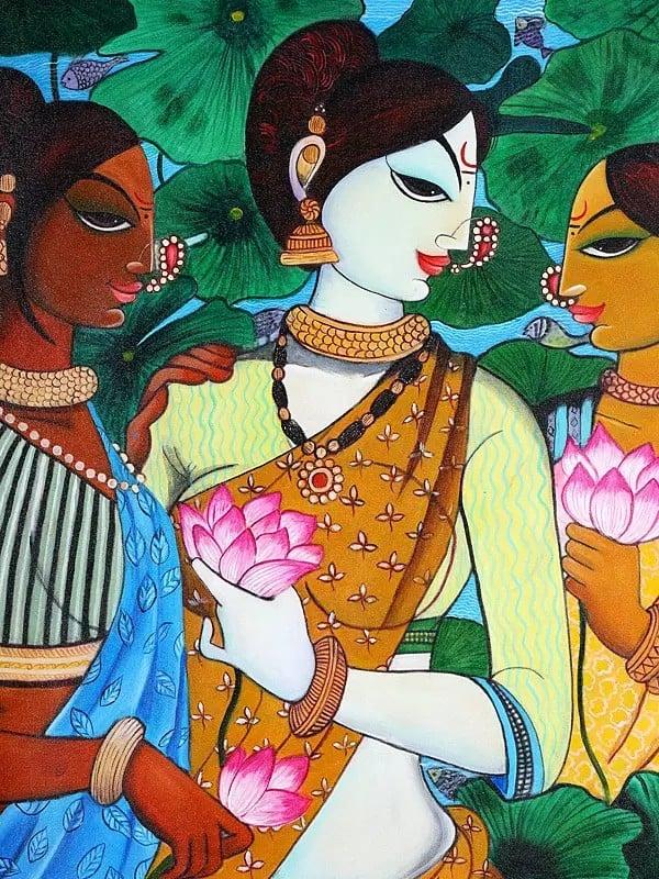 Exotic India The Graceful Trinity | Acrylic On Canvas 