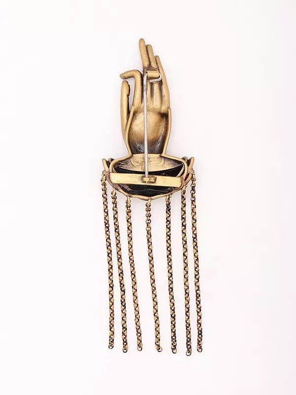 Exotic India The Gyan Mudra Brooch On Lotus Base With Om In Center 