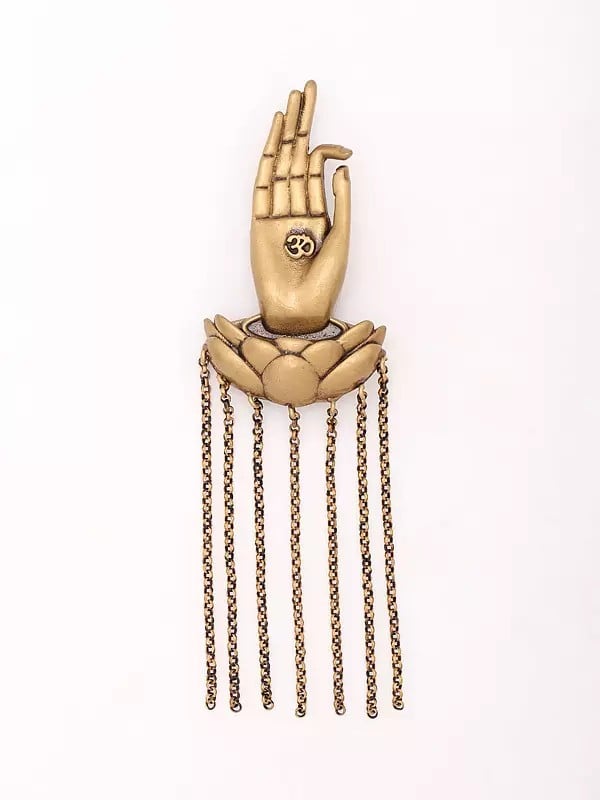 exotic india The Gyan Mudra Brooch on Lotus Base with Om in Center 