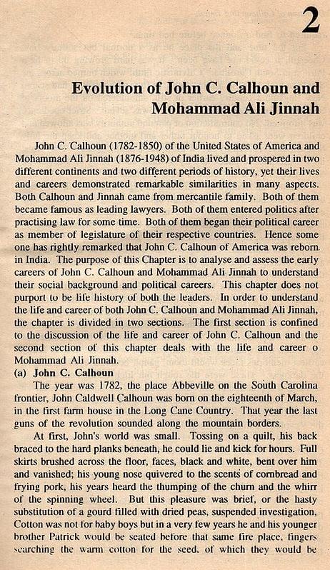 Exotic India The Political Behaviour Of John C. Calhoun And Mohammad Ali Jinnah- A Comparative Study (An Old And Rare Book) 