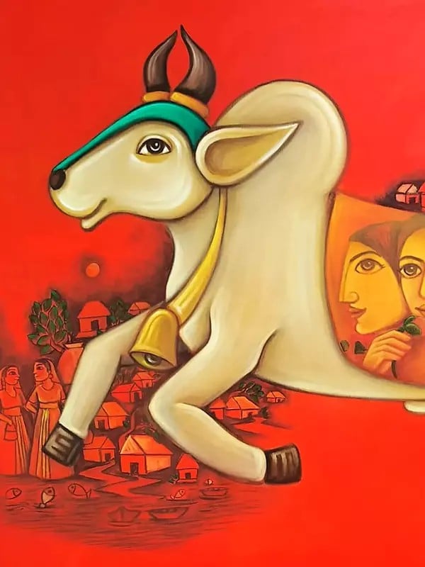 Exotic India The Running Bull | Acrylic And Charcoal On Canvas | By Sourav Sinha 