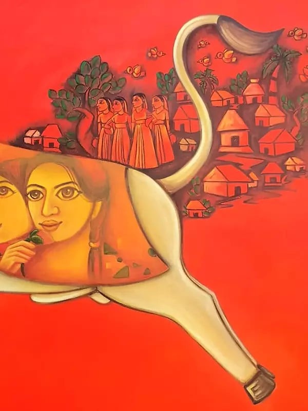 Exotic India The Running Bull | Acrylic And Charcoal On Canvas | By Sourav Sinha 