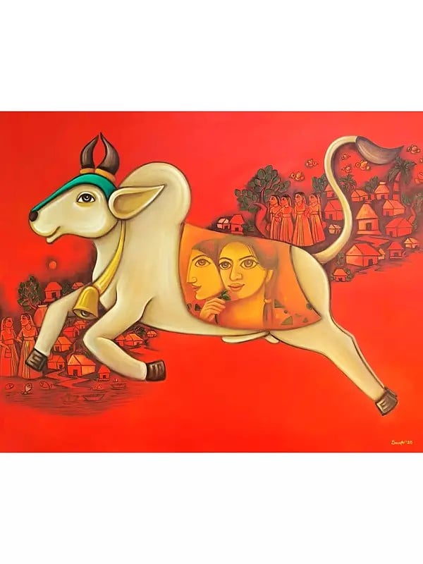 exotic india The Running Bull | Acrylic And Charcoal On Canvas | By Sourav Sinha 