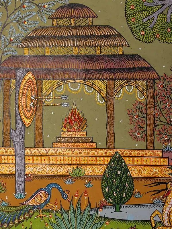 Exotic India The Sage Valmiki Trains Luv - Kush In The Art Of Archery - An Episode From The Ramayana | Pattachitra Painting From Odisha