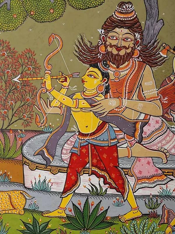 Exotic India The Sage Valmiki Trains Luv - Kush In The Art Of Archery - An Episode From The Ramayana | Pattachitra Painting From Odisha