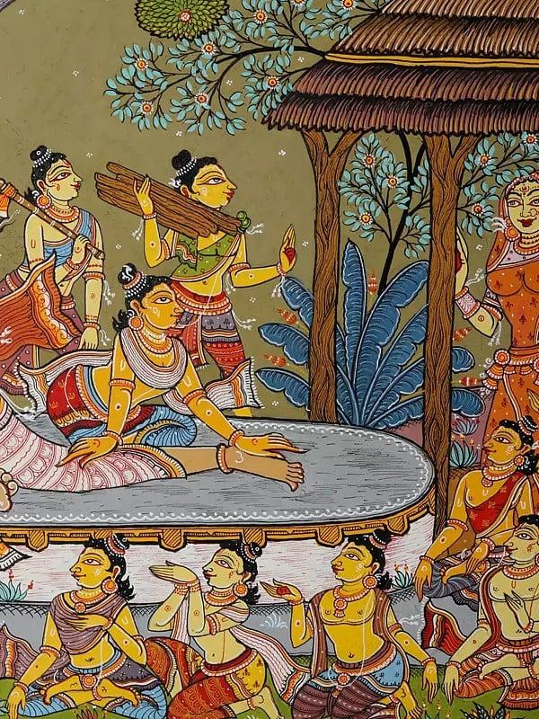 Exotic India The Sage Valmiki Trains Luv - Kush In The Art Of Archery - An Episode From The Ramayana | Pattachitra Painting From Odisha