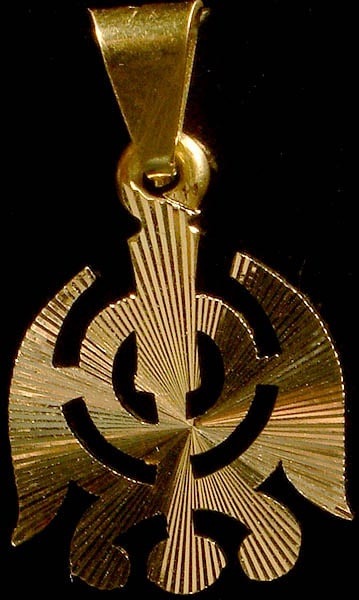 exotic india The Sikh Khanda Pendant Crafted from 18K Gold 