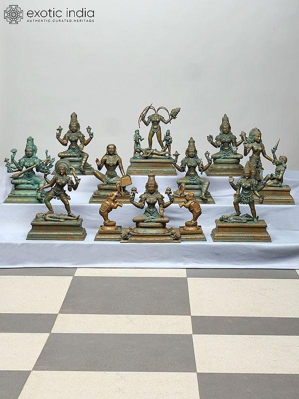 exotic india The Ten Mahavidyas Set - A Group of Ten Hindu Tantrik Goddesses | Madhuchista Vidhana (Lost-Wax) | Panchaloha Bronze from Swamimalai 