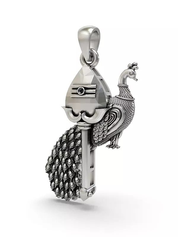 Exotic India The Vel With Peacock Sterling Silver Pendant
