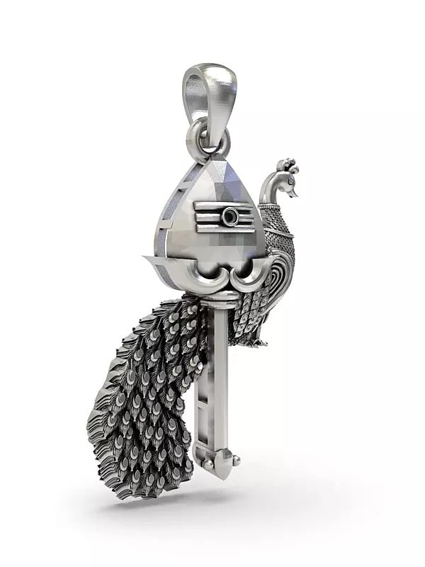 Exotic India The Vel With Peacock Sterling Silver Pendant