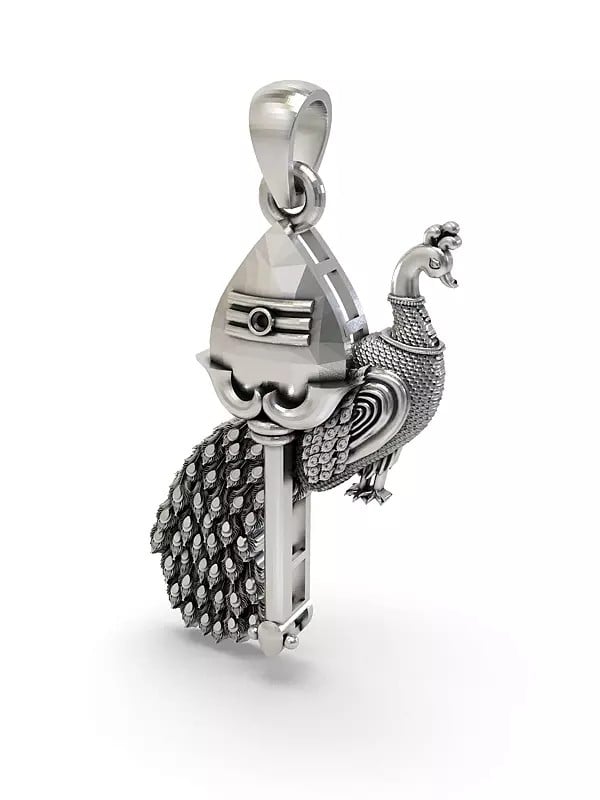 Exotic India The Vel With Peacock Sterling Silver Pendant