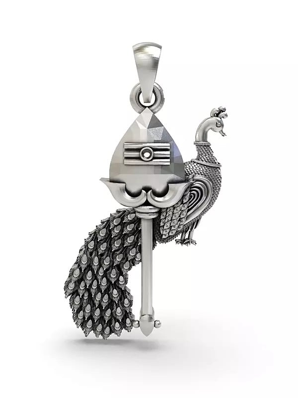 exotic india The Vel with Peacock Sterling Silver Pendant