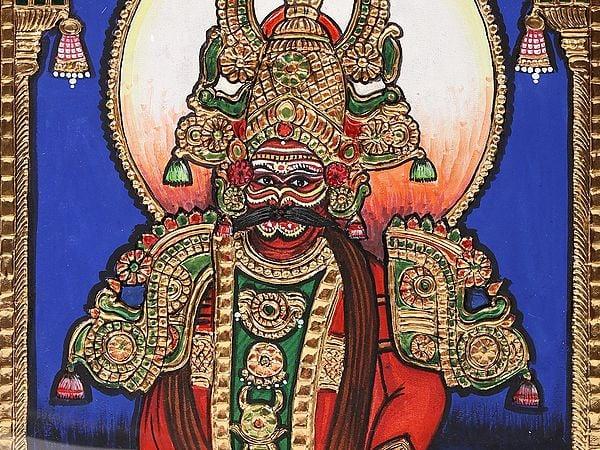 Exotic India Therukoothu (Traditional Art Form Of Tamil Nadu) | Framed Tanjore Painting