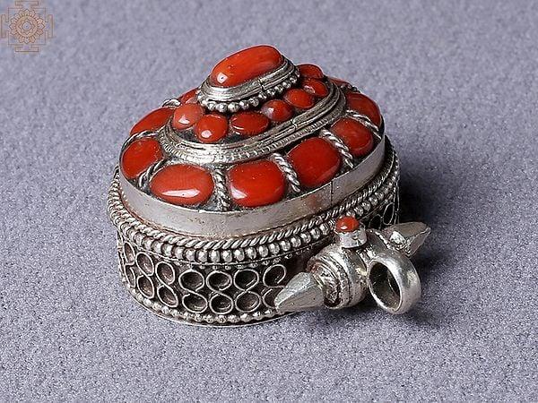 Exotic India Three Layered Tibetan Coral Ghau Pendant From Nepal