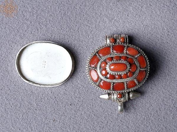 Exotic India Three Layered Tibetan Coral Ghau Pendant From Nepal