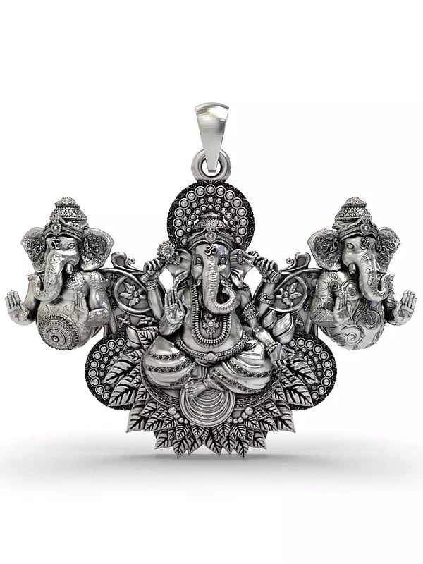 exotic india Three Lord Ganesha Sterling Silver Pendant 