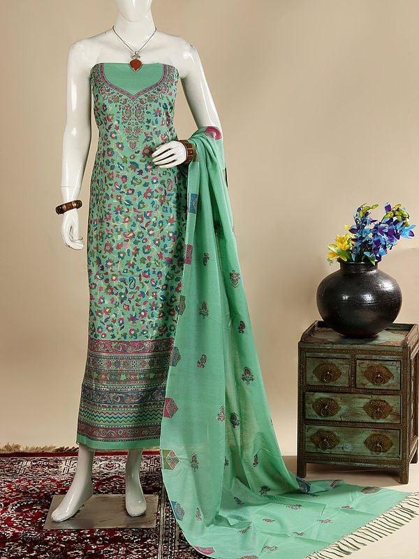 Exotic India Three Piece Kani Jamawar Salwar Kameez Fabric From Amritsar With Dupatta And Zari Woven Vines 
