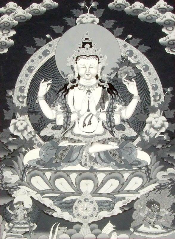 exotic india Tibetan Buddhist Chenrezig in Black and White 