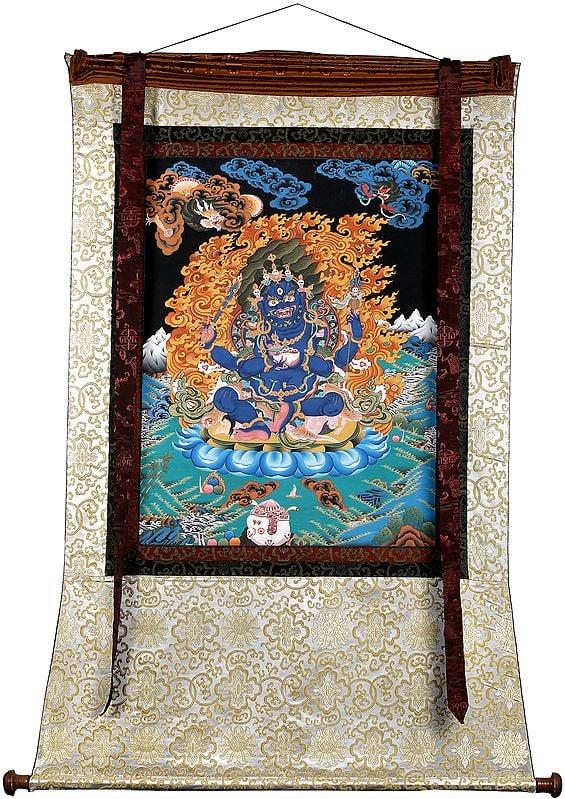 Exotic India Tibetan Buddhist Four-Armed (Chatur-bhuja) Mahakala (mGon Po Phyag Bzhi Pa) 