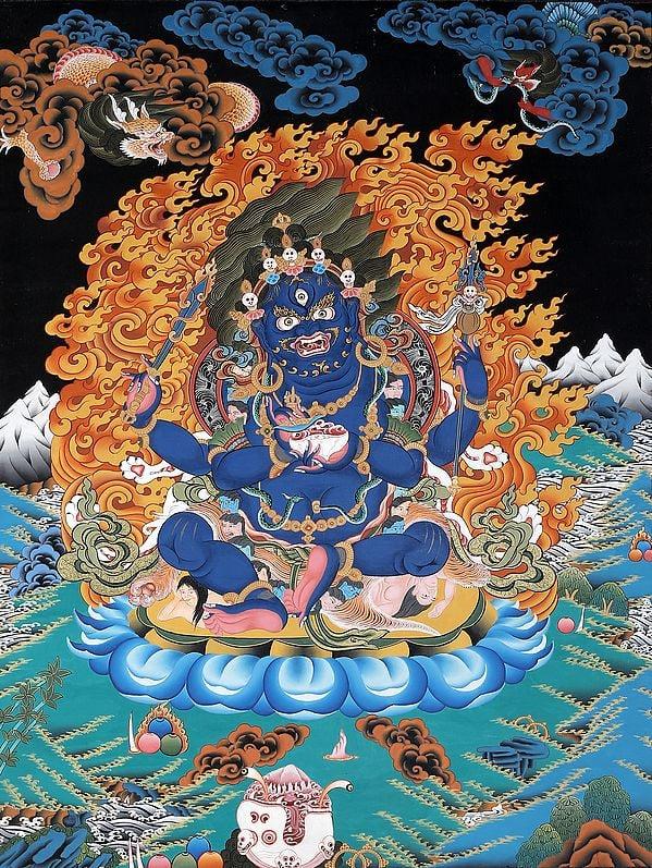 exotic india Tibetan Buddhist Four-Armed (Chatur-bhuja) Mahakala (mGon po phyag bzhi pa) 