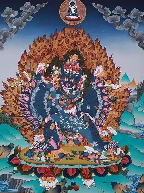 Exotic India Tibetan Buddhist Mahakala (Yamantaka) | Brocadeless Thangka Painting 