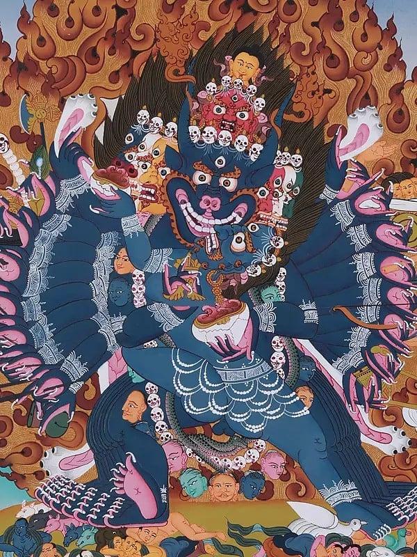 Exotic India Tibetan Buddhist Mahakala (Yamantaka) | Brocadeless Thangka Painting 