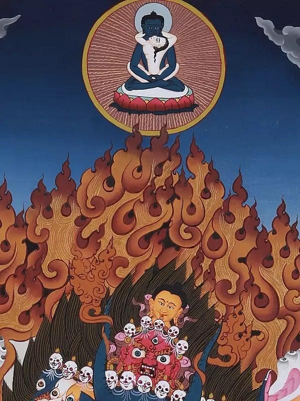 Exotic India Tibetan Buddhist Mahakala (Yamantaka) | Brocadeless Thangka Painting 