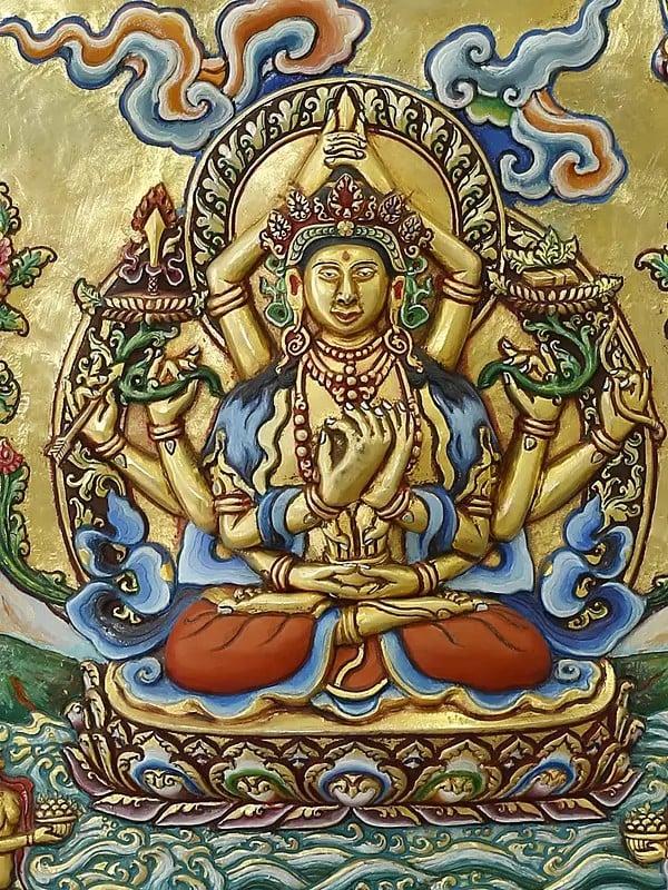 Exotic India Tibetan Buddhist Namsangati Wall Hanging Thangka Frame Glitted In Copper 