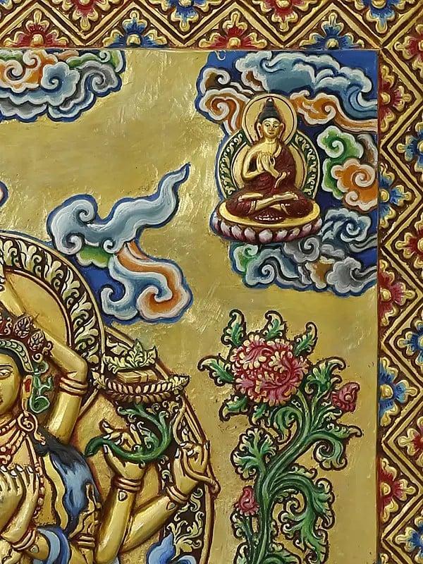 Exotic India Tibetan Buddhist Namsangati Wall Hanging Thangka Frame Glitted In Copper 