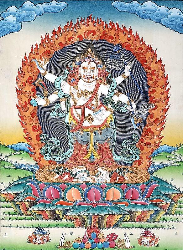 exotic india Tibetan Buddhist Six Armed White Mahakala 