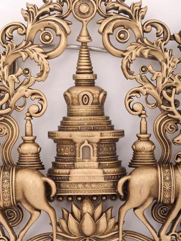 Exotic India Tibetan Buddhist Stupa Brooch With Deers 